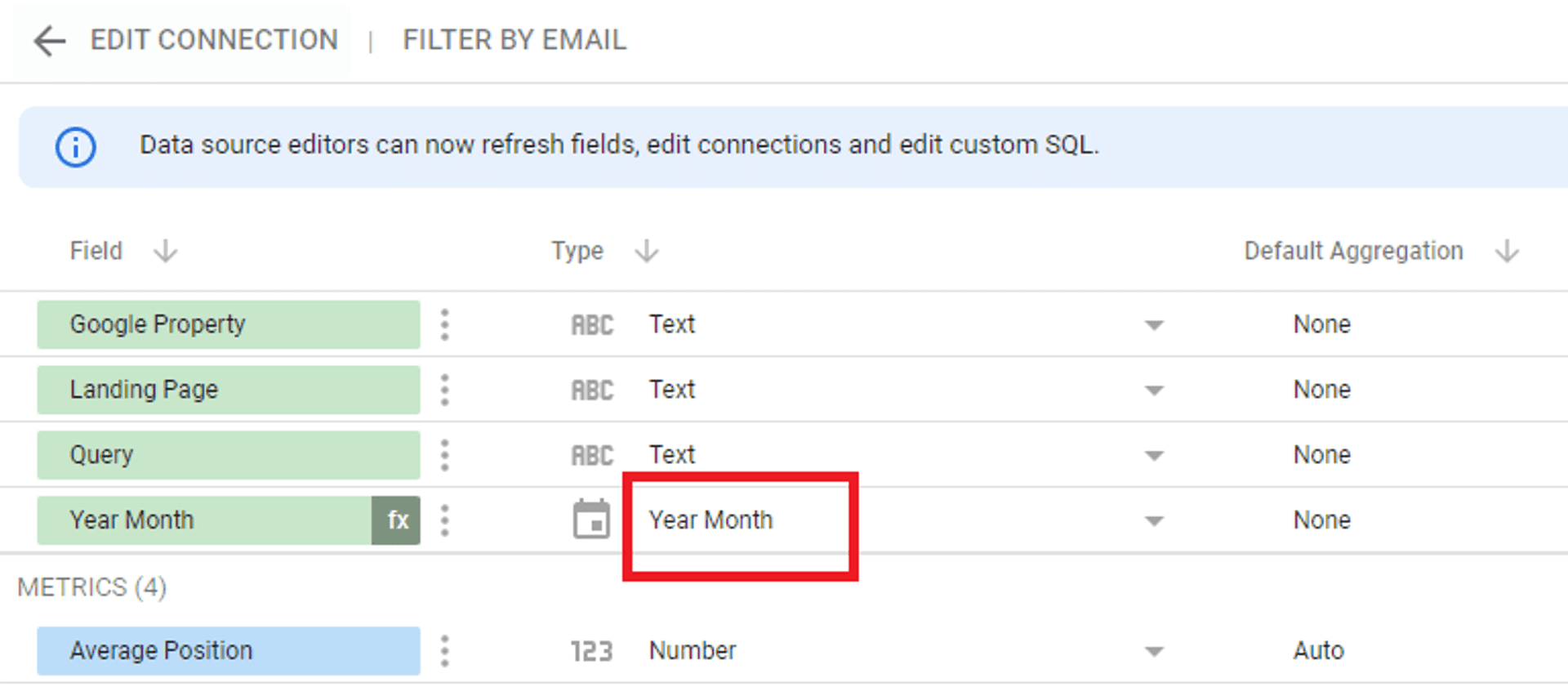 Create year and month fields in Looker studio