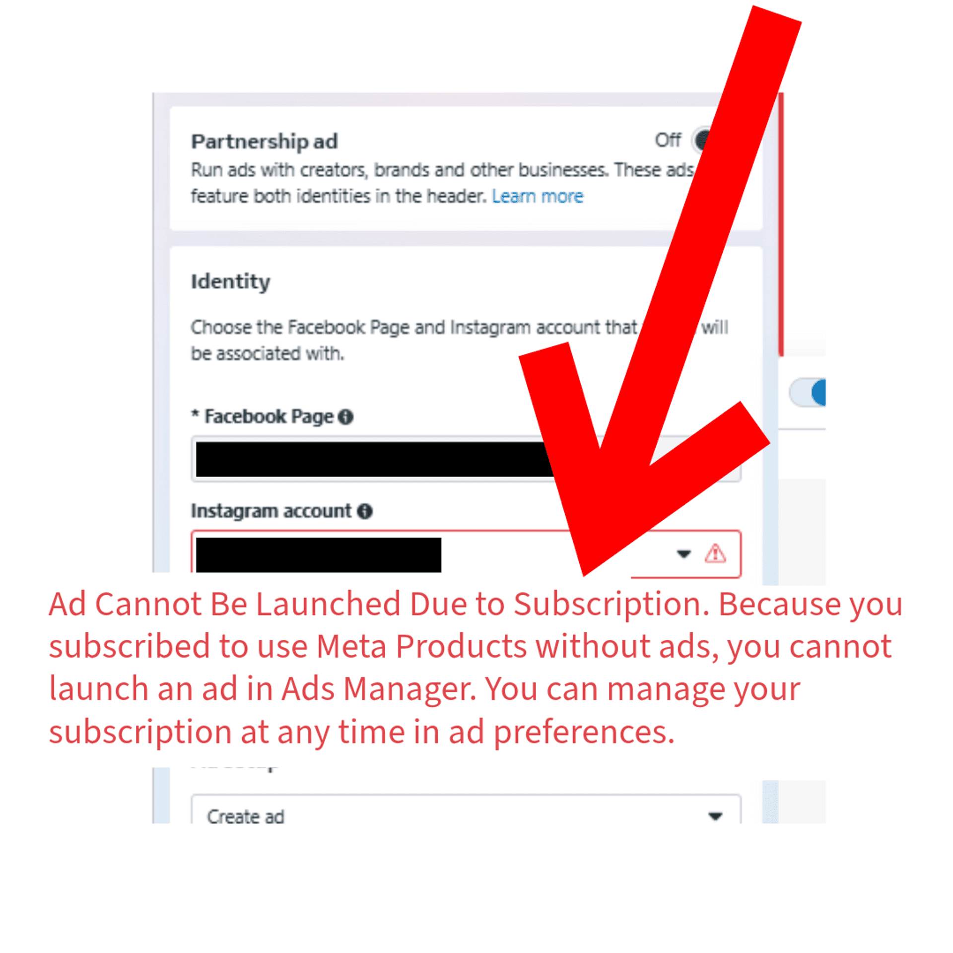 Facebook Ad Cannot Be Launched Due to Subscription