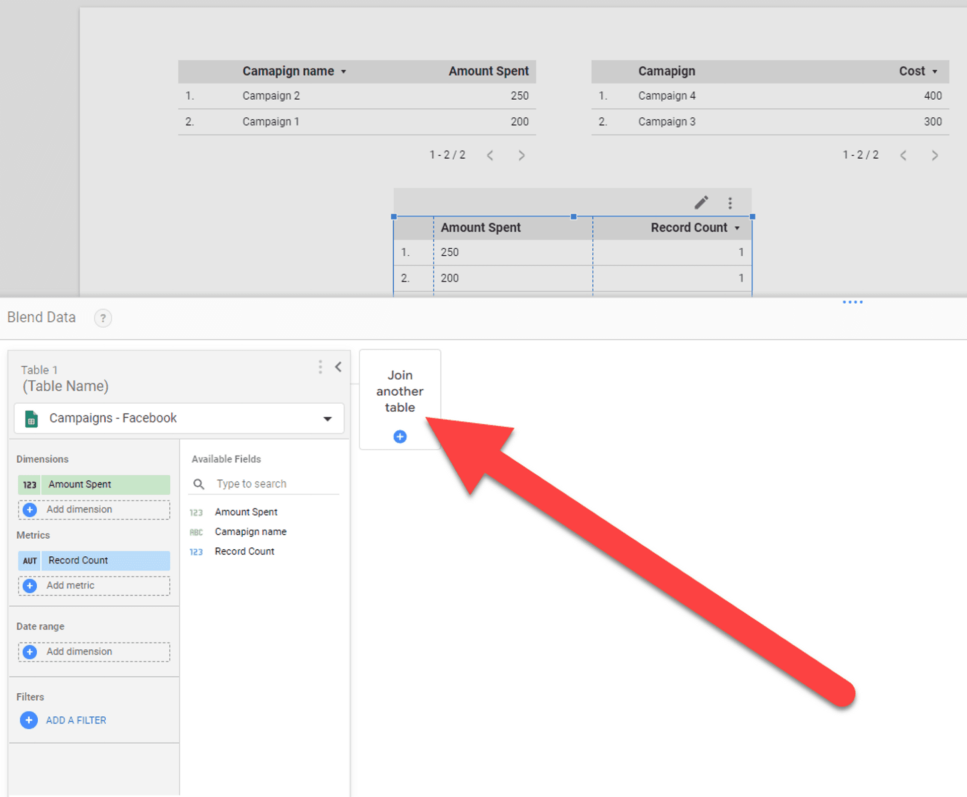 Looker Studio append data join another table